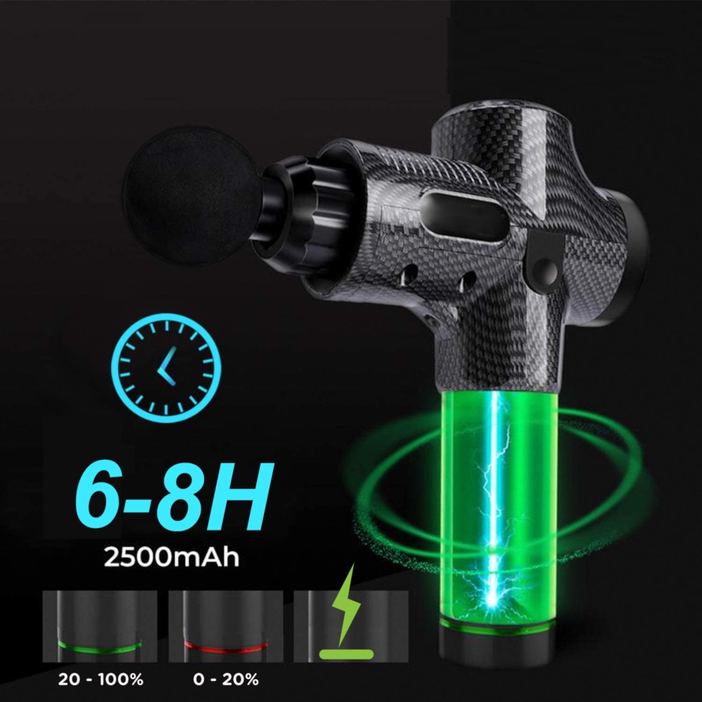 Masażer pistolet masujący wibracyjny CARBON GUN + Końcówki