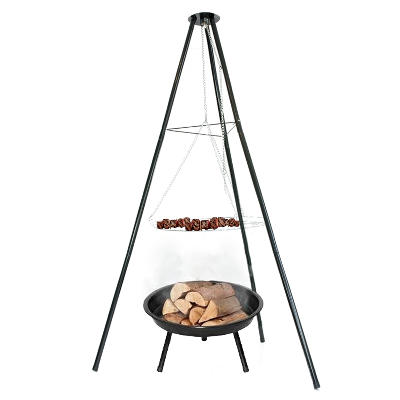 Grillogrodowy wiszący na trójnogu ruszt + Palenisko