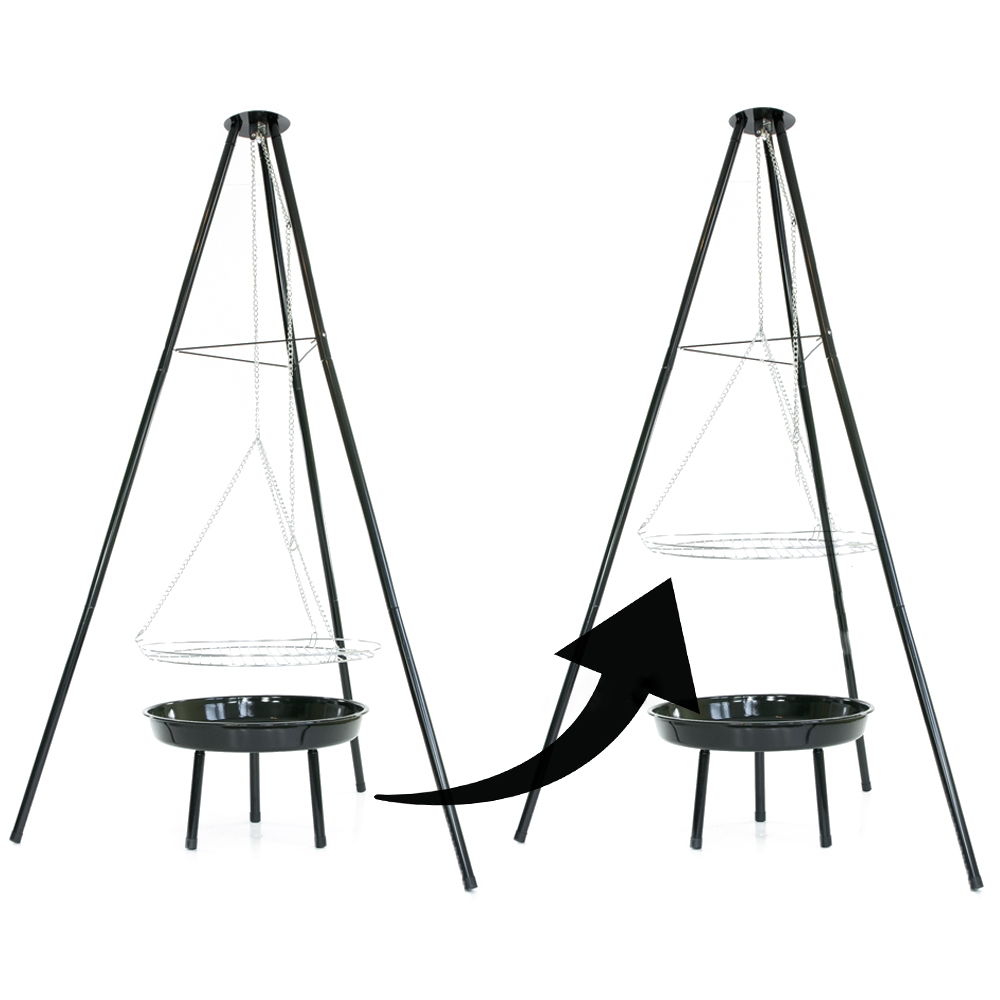 Grillogrodowy wiszący na trójnogu ruszt + Palenisko