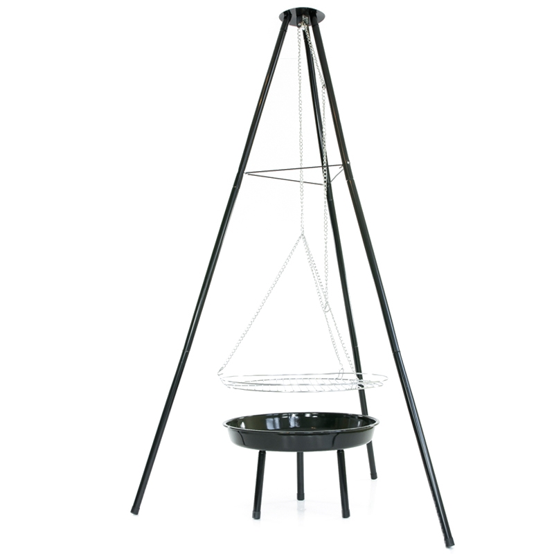 Grillogrodowy wiszący na trójnogu ruszt + Palenisko