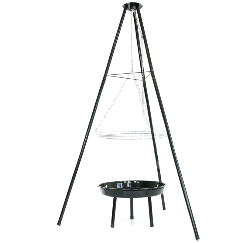 Grillogrodowy wiszący na trójnogu ruszt + Palenisko