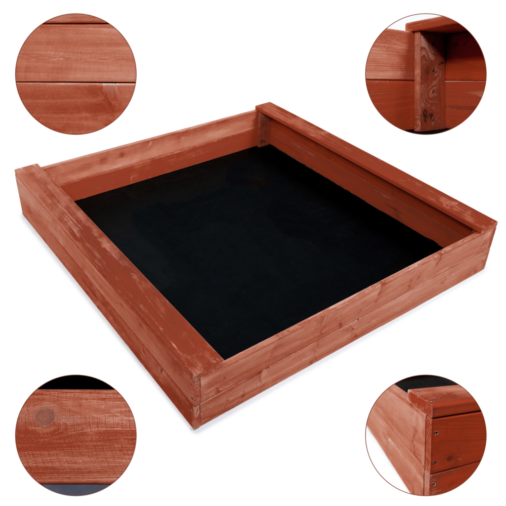 Piaskownica drewniana impregnowana z siedziskami 120x120cm + Podłoże