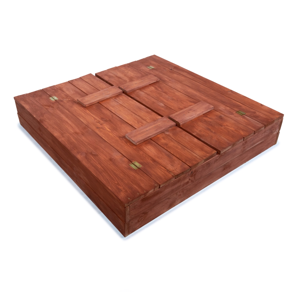 Piaskownica drewniana impregnowana z zamykanymi siedziskami 120x120cm + Podłoże +Przykrycie