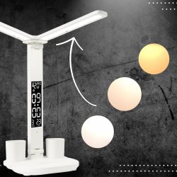 Podwójna lampka biurkowa z wyświetlaczem organizer