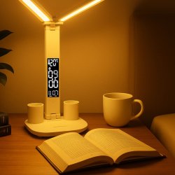 Podwójna lampka biurkowa z wyświetlaczem organizer