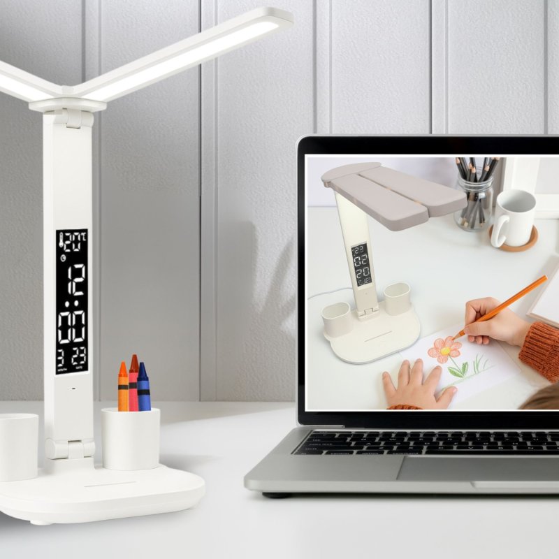 Podwójna lampka biurkowa z wyświetlaczem organizer