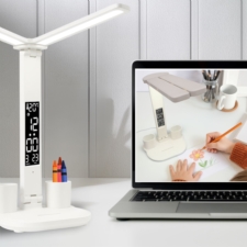 Lampka biurkowa podwójna LED z wyświetlaczem i regulacją światła