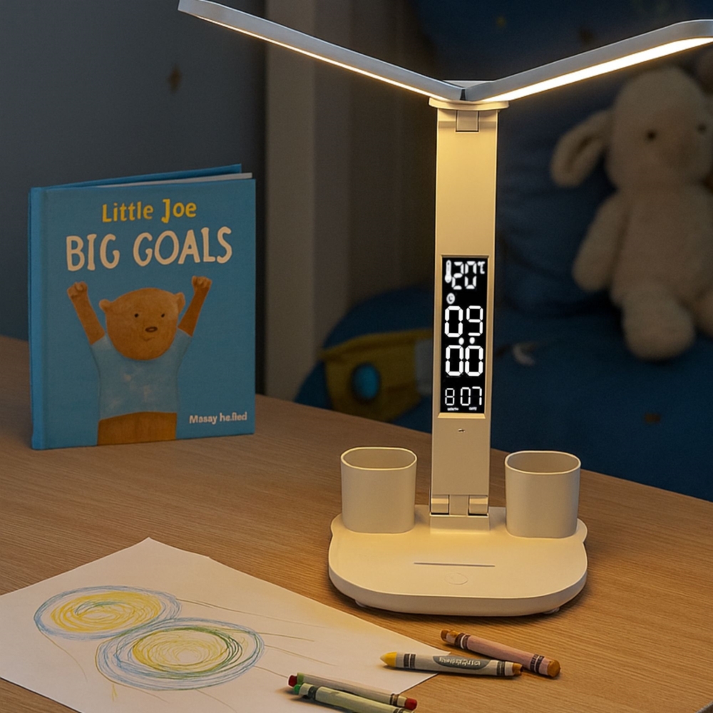 Lampka biurkowa podwójna LED z wyświetlaczem i regulacją światła