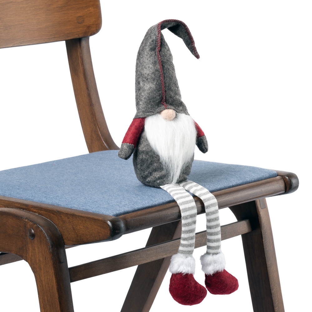 Skrzat świąteczny siedzący gnom z długimi zwisającymi nogami