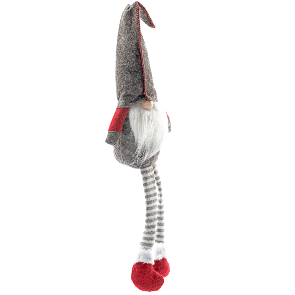 Skrzat świąteczny siedzący gnom z długimi zwisającymi nogami