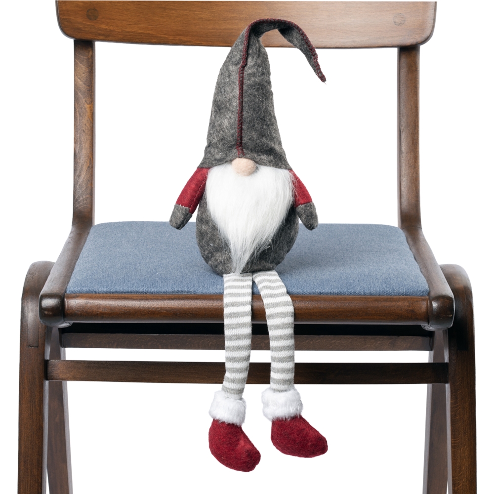 Skrzat świąteczny siedzący gnom z długimi zwisającymi nogami