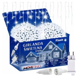 Sople lampki świąteczne zewnętrzne IP44 12m 300LED Biały Zimny + FLASH Zimny