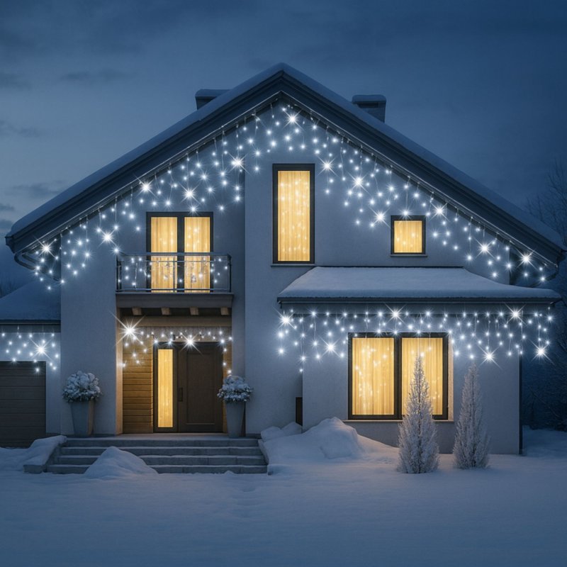 Sople lampki świąteczne zewnętrzne IP44 12m 300LED Biały Zimny + FLASH Zimny