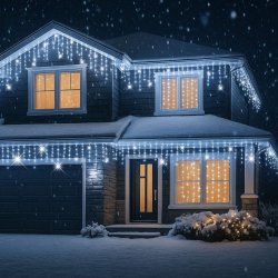 Sople lampki świąteczne zewnętrzne IP44 12m 300LED Biały Zimny + FLASH Zimny