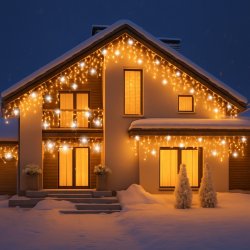 Sople lampki świąteczne zewnętrzne IP44 20m 500LED Biały Ciepły + FLASH Zimny