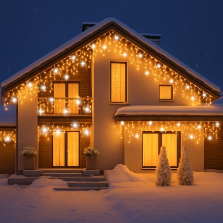 Sople lampki świąteczne zewnętrzne IP44 20m 500LED Biały Ciepły + FLASH Zimny