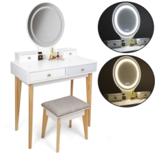 Toaletka kosmetyczna z lustrem i oświetleniem LED + Taboret