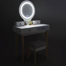 Toaletka kosmetyczna z lustrem i oświetleniem LED + Taboret