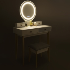 Toaletka kosmetyczna z lustrem i oświetleniem LED + Taboret