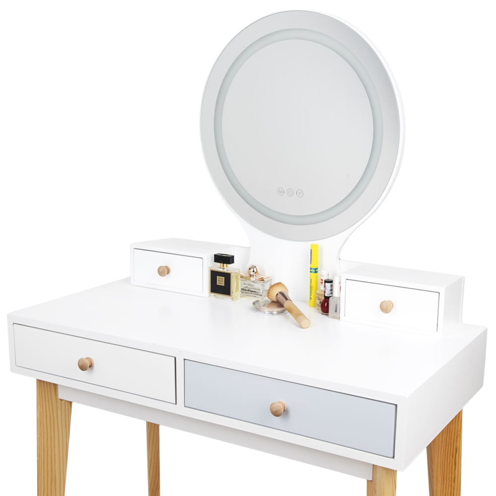 Toaletka kosmetyczna z lustrem i oświetleniem LED + Taboret