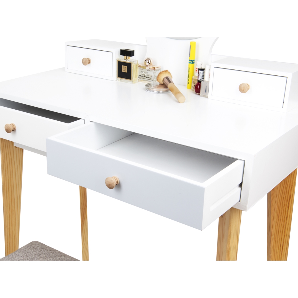 Toaletka kosmetyczna z lustrem i oświetleniem LED + Taboret