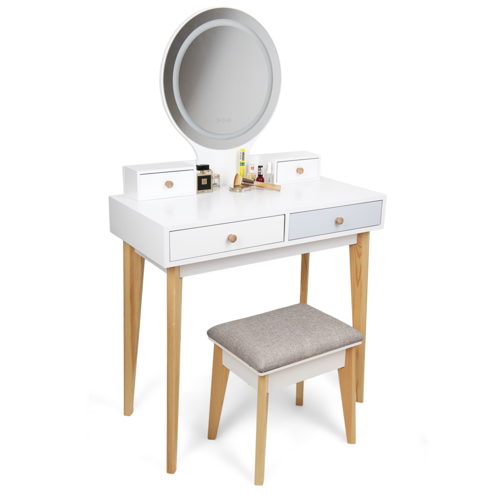 Toaletka kosmetyczna z lustrem i oświetleniem LED + Taboret