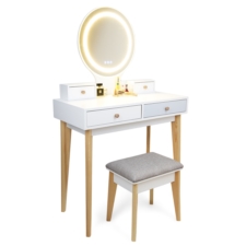 Toaletka kosmetyczna z lustrem i oświetleniem LED + Taboret