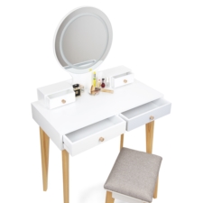 Toaletka kosmetyczna z lustrem i oświetleniem LED + Taboret