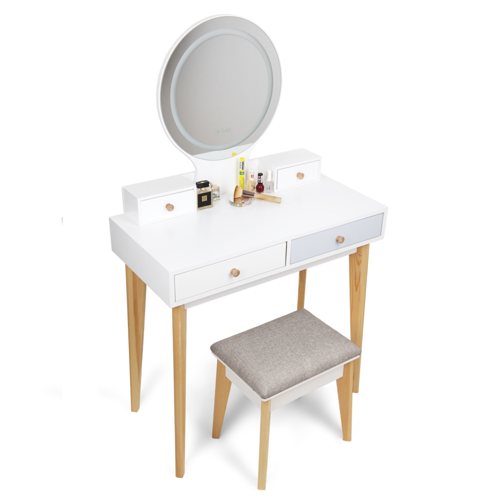 Toaletka kosmetyczna z lustrem i oświetleniem LED + Taboret