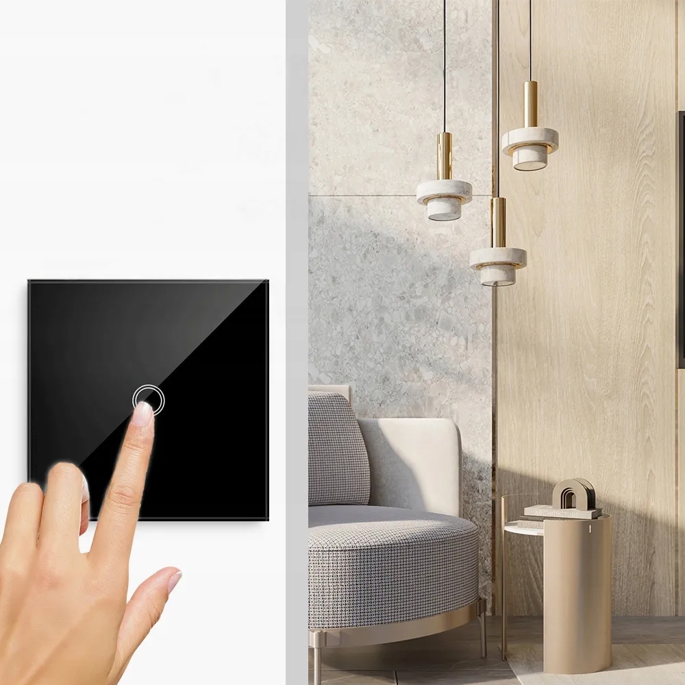 Włącznik światła szklany, dotykowy pojedynczy Czarny