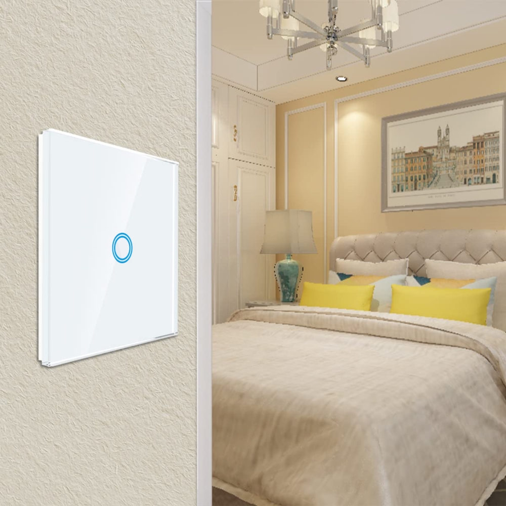 Włącznik światła szklany, dotykowy pojedynczy Biały