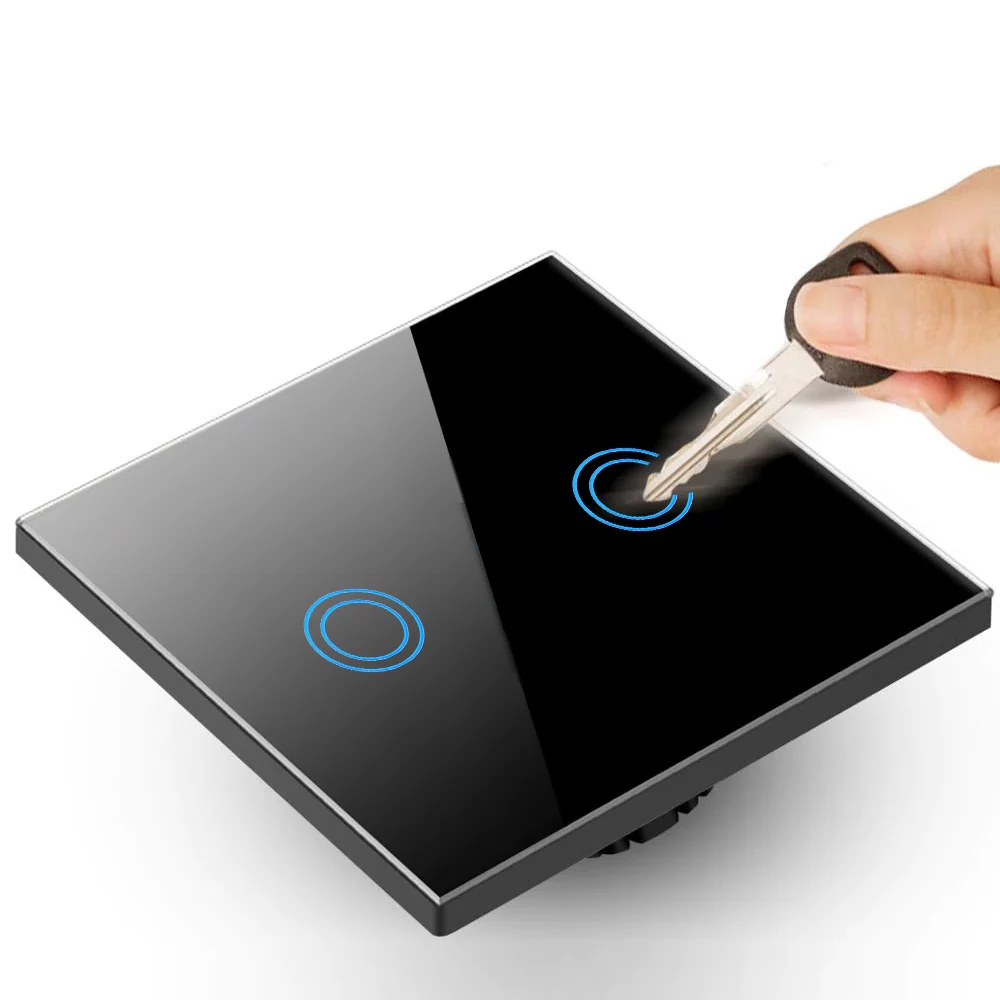 Włącznik światła szklany, dotykowy podwójny Czarny