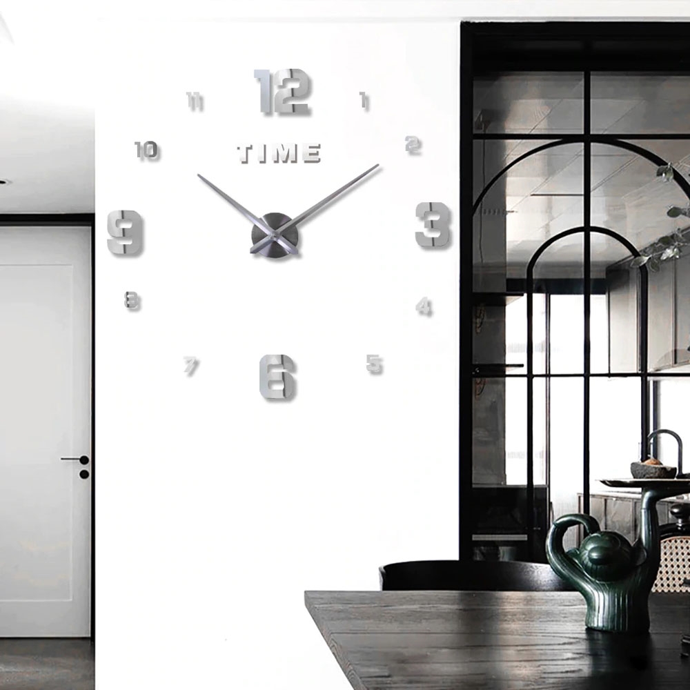 Zegar ścienny 3D naklejany z cyframi Srebrny