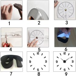 Zegar ścienny 3D naklejany z cyframi Czarny