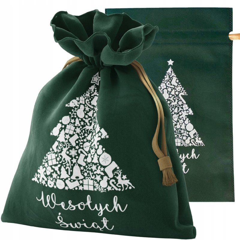 Worek na prezenty świąteczne Zielony Wesołych Świąt