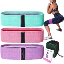 Zestaw 5 taśm gum tekstylnych do ćwiczeń fitness + woreczek