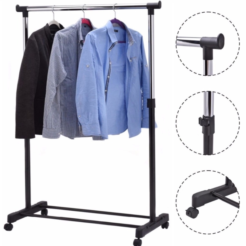 Wieszak na ubrania teleskopowy z kółkami + półka na buty