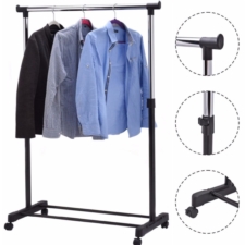 Wieszak na ubrania teleskopowy z kółkami + półka na buty