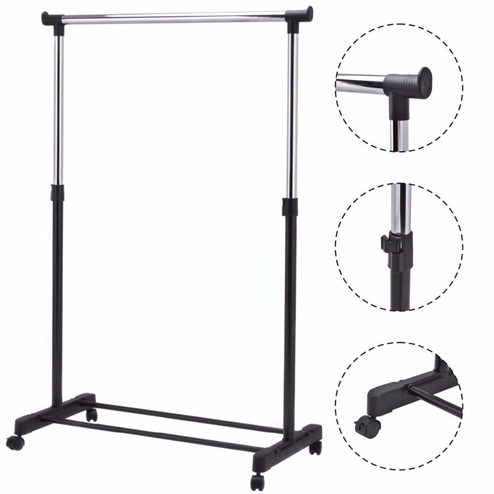 Wieszak na ubrania teleskopowy z kółkami + półka na buty