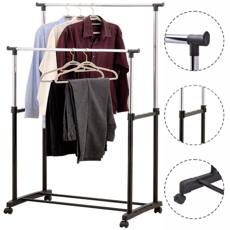 Wieszak na ubrania podwójny z kółkami regulacja wyskości