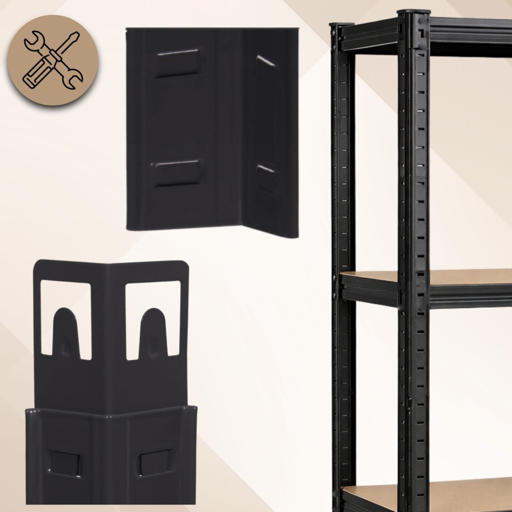 Regał magazynowy metalowy ocynkowany i malowany 5 półek Czarny 150x75x30cm