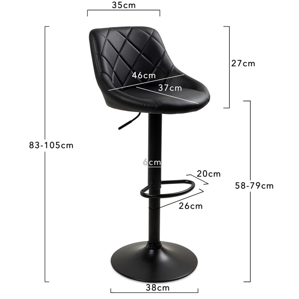 Hoker barowy kuchenny krzesło, regulacja, eko-skóra Czarny