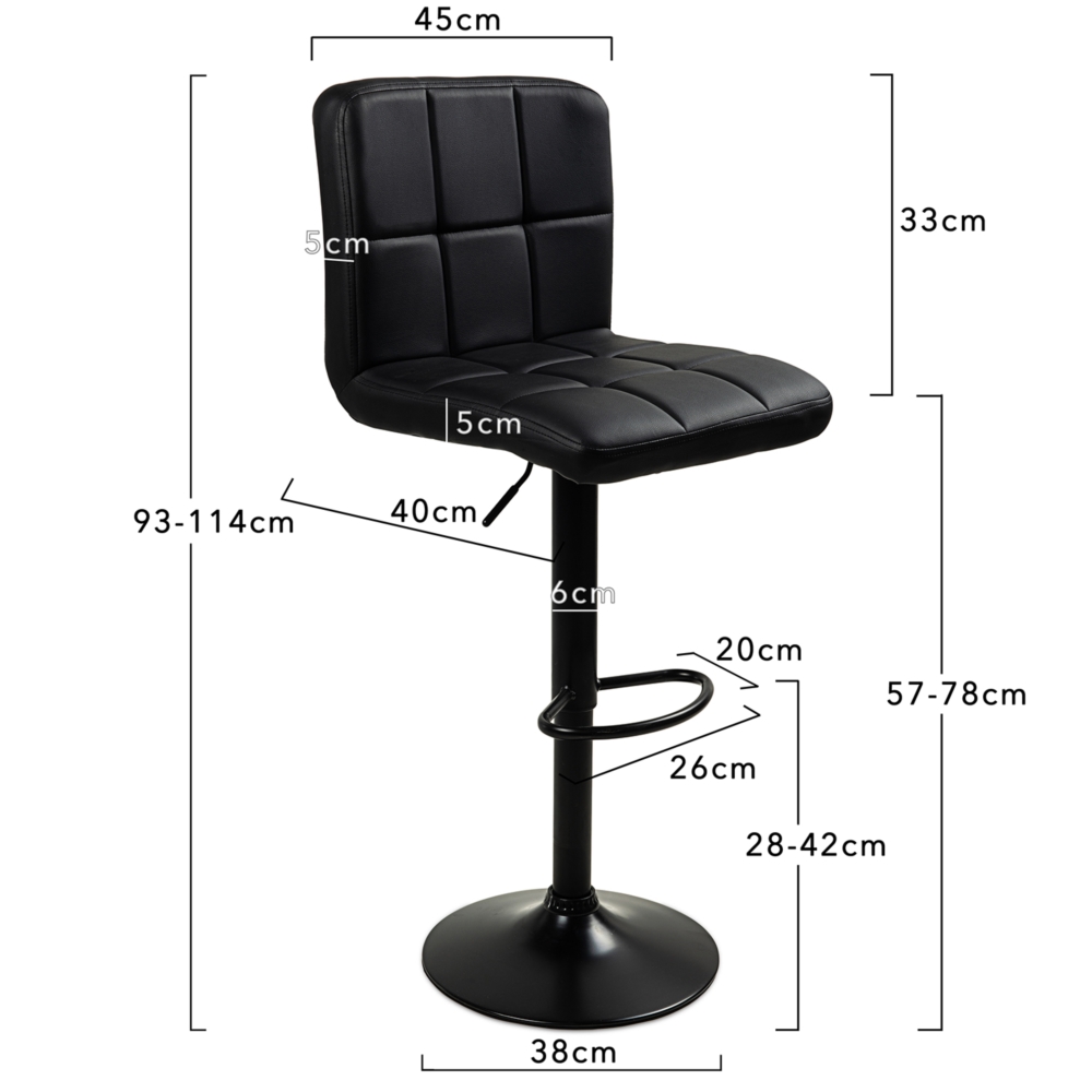 Hoker barowy kuchenny krzesło, regulacja, eko-skóra Czarny