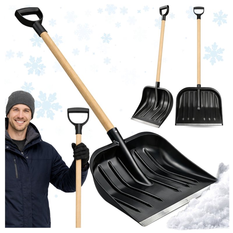 Łopata do śniegu z drewnianym trzonkiem