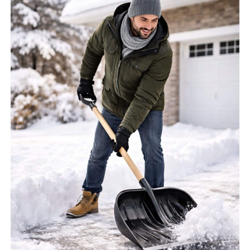 Łopata do śniegu z drewnianym trzonkiem