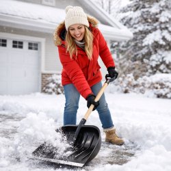 Łopata do śniegu z drewnianym trzonkiem