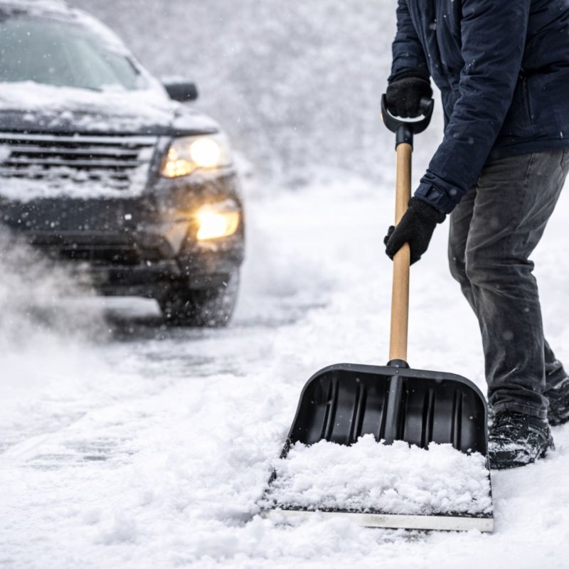 Łopata do śniegu z drewnianym trzonkiem
