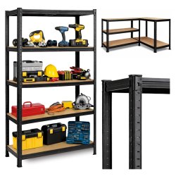 Regał magazynowy metalowy ocynkowany i malowany 5 półek Czarny 180x90x40cm