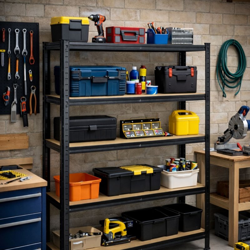 Regał magazynowy metalowy ocynkowany i malowany 5 półek Czarny 150x75x30cm