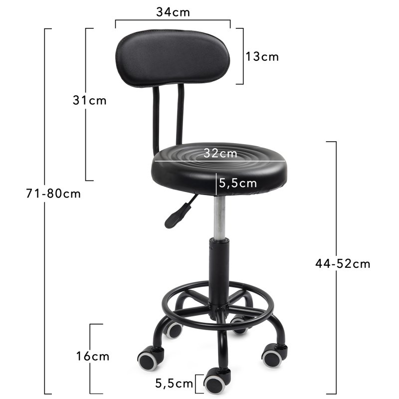 Fotel kosmetyczny fryzjerski obrotowy z oparciem